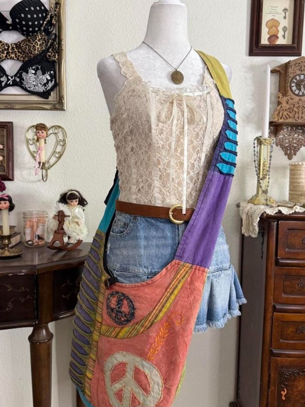 Boho whimsical fairy grunge patchwork crossbody bag